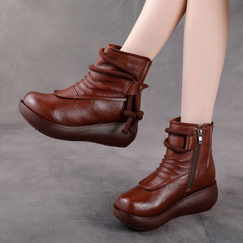 Women's Short Platform Cotton Retro Waterproof Wedge Boots