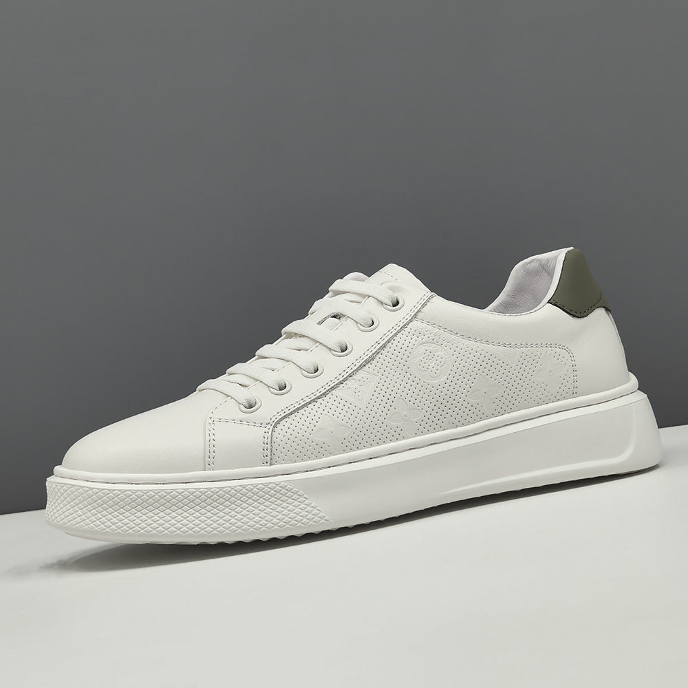 Men's Cowhide Easy Wear Thick Bottom Breathable White Men's Board Shoes