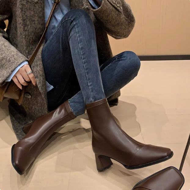 Women's Skinny Martin Temperament Western Style Square Heels