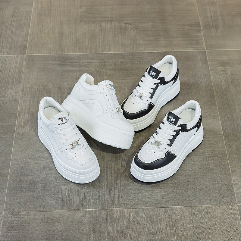 Women's Elevated Platform Lace Up White Fashion Wedge Casual Shoes