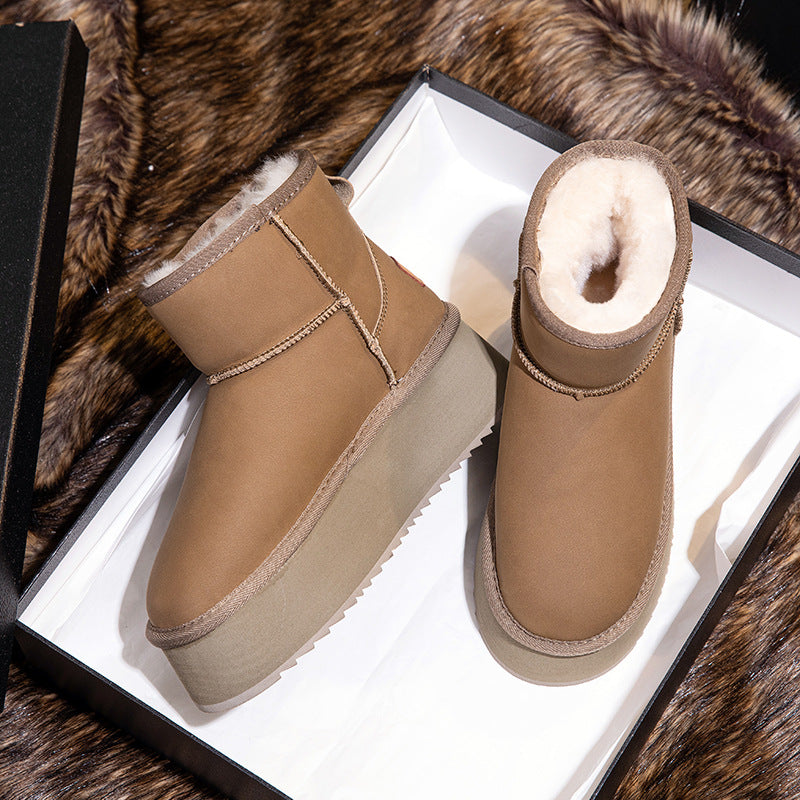 Women's Waterproof Platform Wool Fur Integrated Winter Height Boots