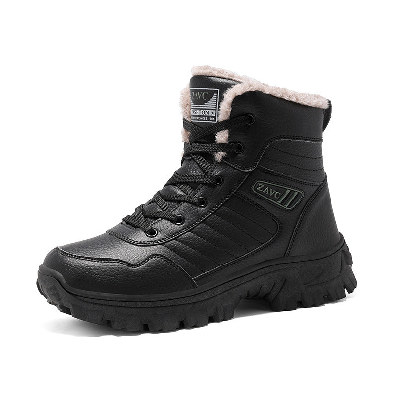 Men's Outdoor Plus Fluff Thickened Warm Black Snow Boots
