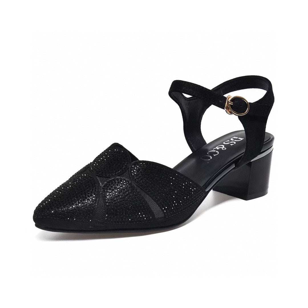 Women's Pointed Toe Summer Sheepskin Rhinestone Buckle Sandals
