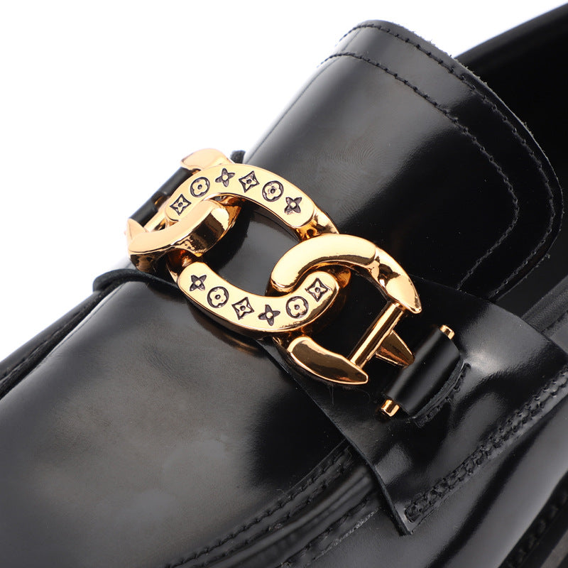 Men's Style Metal Buckle Pumps Platform Business Leather Shoes