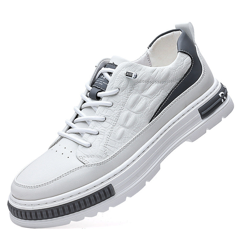 Men's Increasing Insole Spring Crocodile Pattern Sports Fashionable Breathable White Sneakers