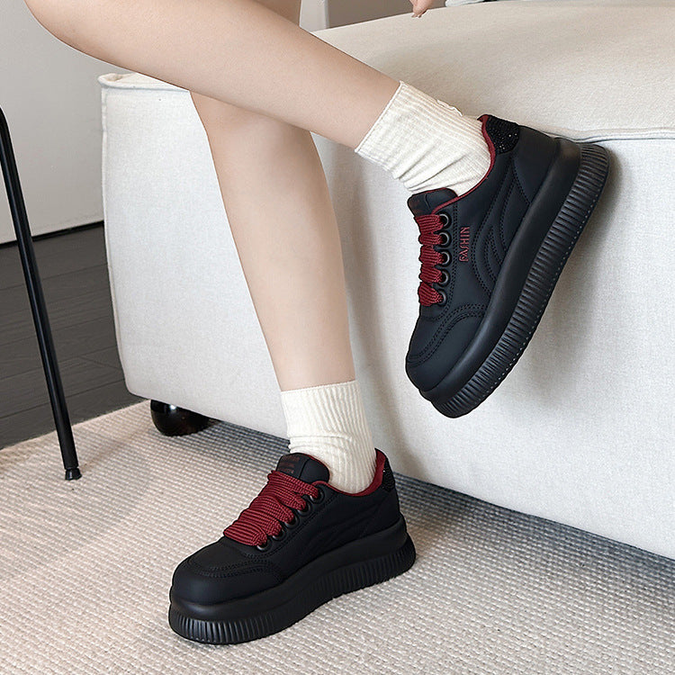 Women's Rhinestone Bread Fleece-lined Soft Thick-soled White Sneakers