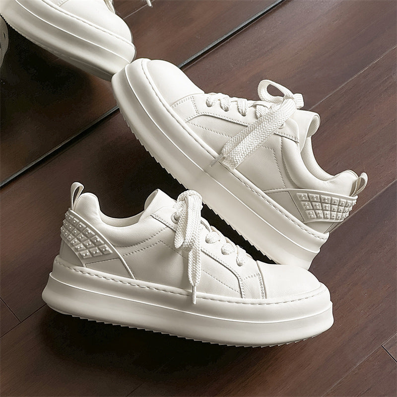 Men's Warped Head Genuine Platform White Height Increasing Low Sneakers