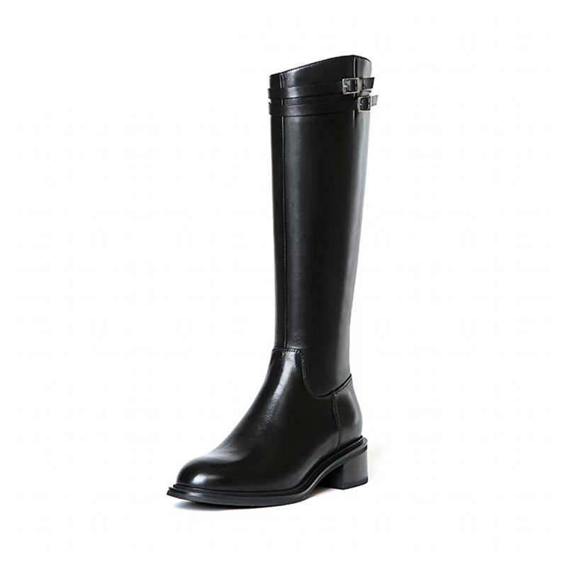 Women's Hair Height Increasing Insole Vintage Knight British Style Belt Women's Leather Boots