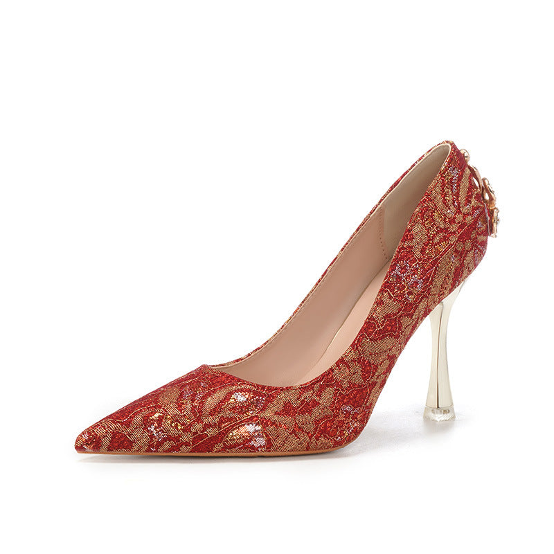 Wedding Red High Dress Chinese Style Bridal Heels
