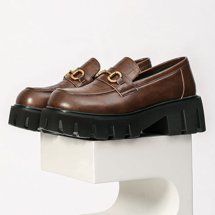 Women's Embossed Round Toe Platform Authentic British Leather Shoes