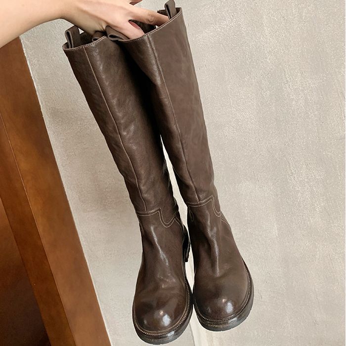 Women's Vintage Martin Washed Horse High Tube Thin Boots