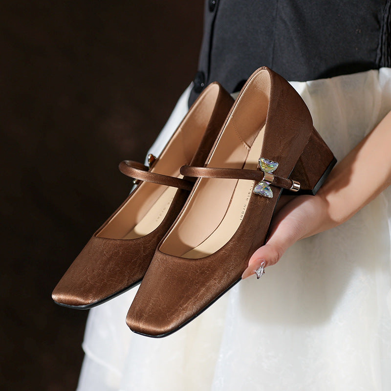 Sheepskin Version Chunky Mary Jane Female Square Toe Women's Shoes