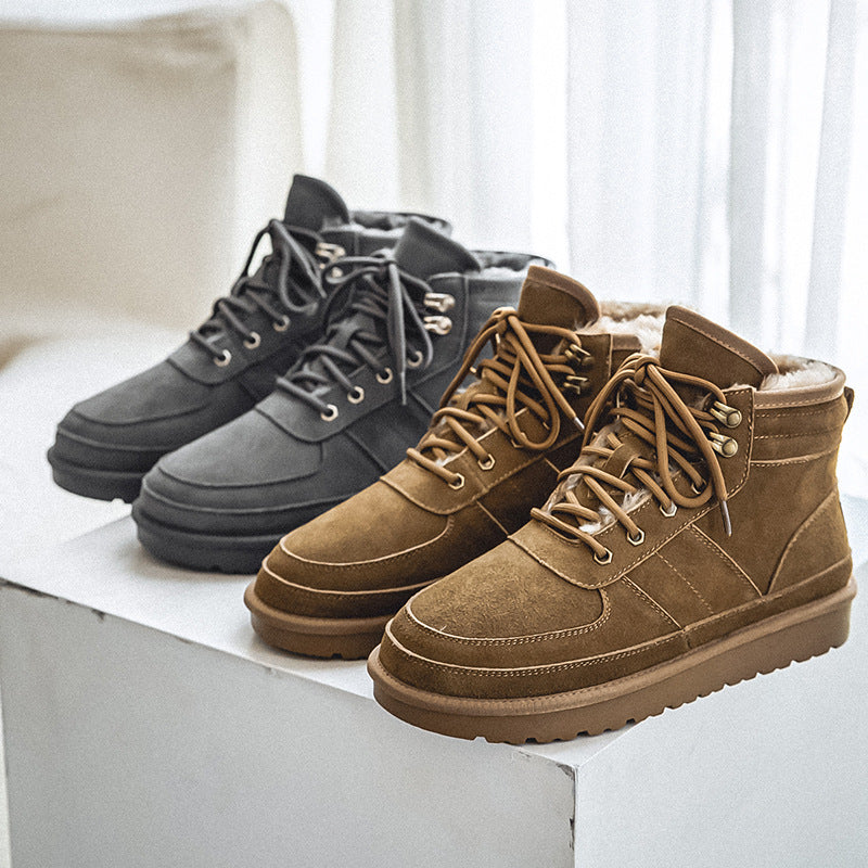 Men's Thickened One Pedal Cotton Genuine Outdoor Snow Boots