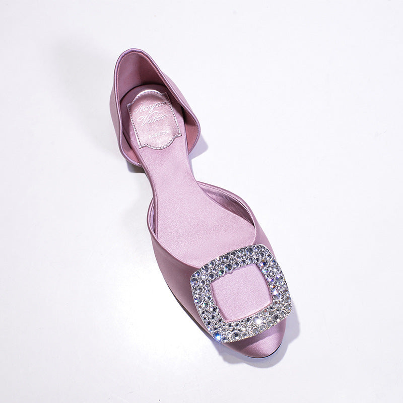 Women's Buckle Flats Hollow Rhinestone Pumps Satin Women's Shoes