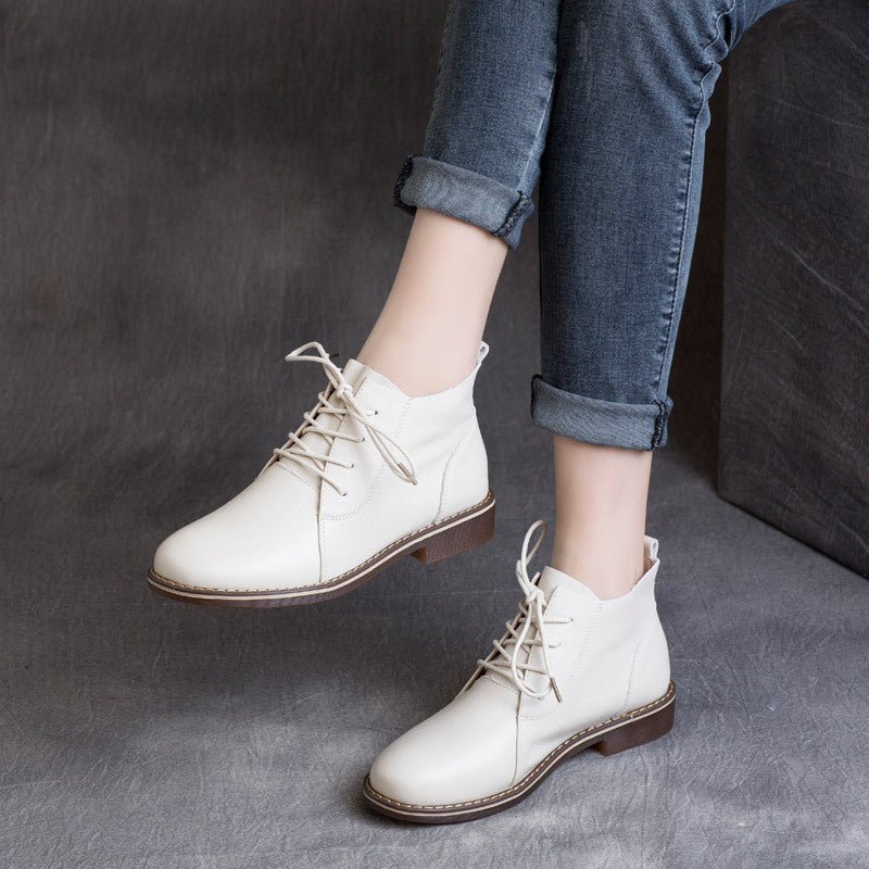 Retro Cowhide Mid British Style Single-layer Women's Casual Shoes