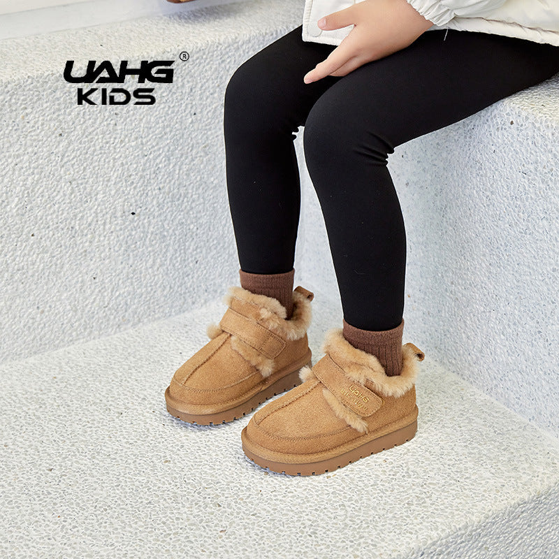 Children's Winter Suede Cotton Fleece-lined Thickened Lamb Kid's Snow Boots