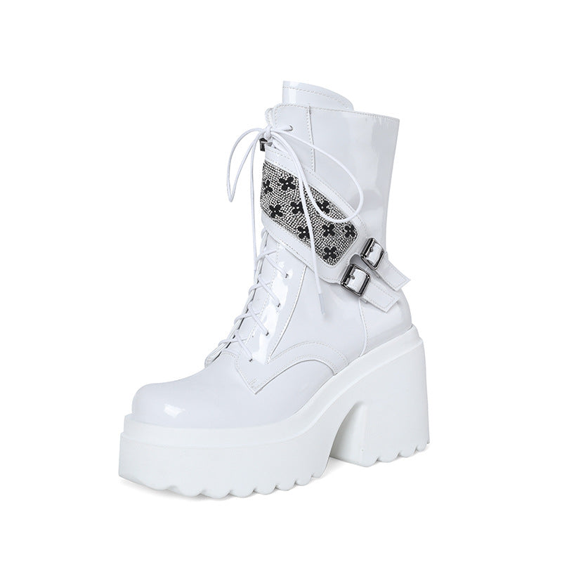Women's Short Side Zipper Height Increasing Waterproof Platform Women's Leather Boots