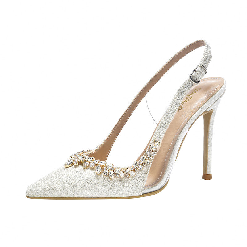 Women's Low-cut Cap Slingback Stiletto White Beautiful French Sandals