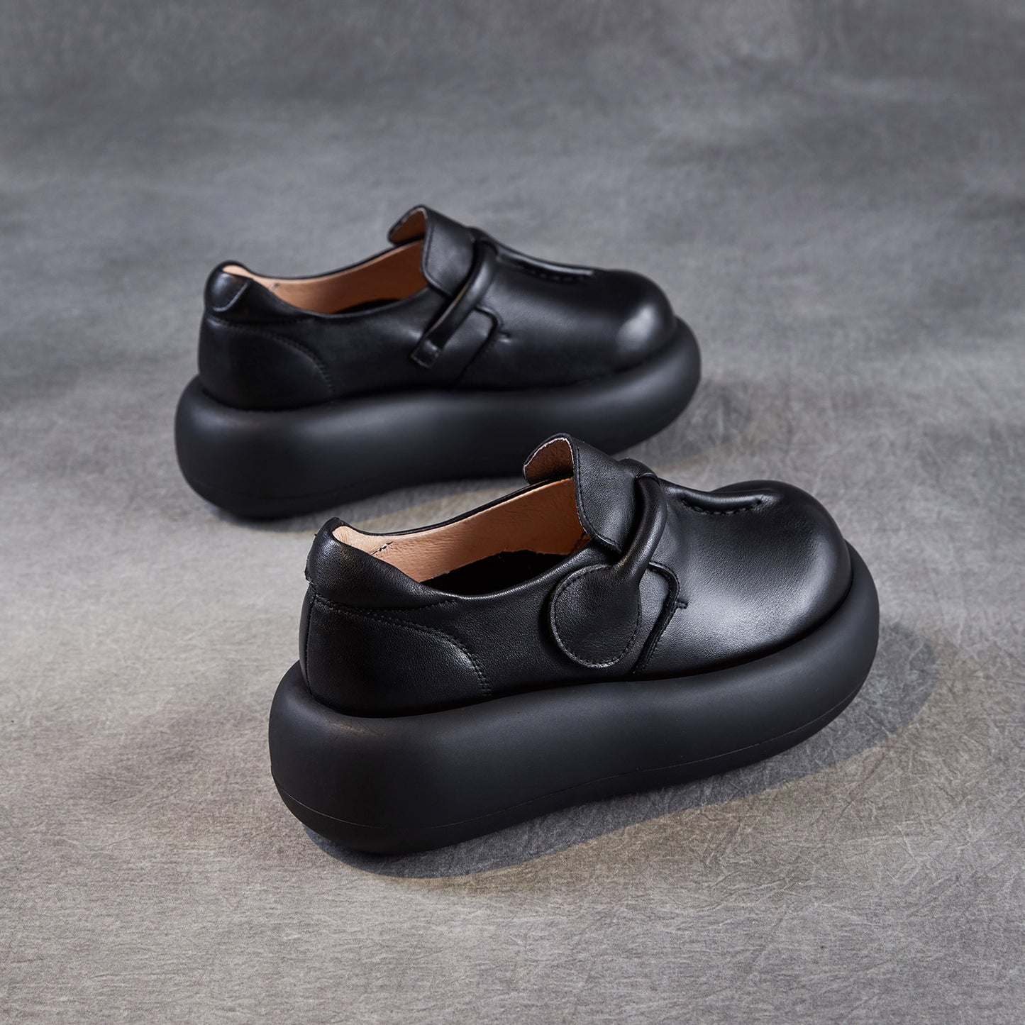 Women's Cowhide Big Head Genuine Elevator Platform Muffin Casual Shoes