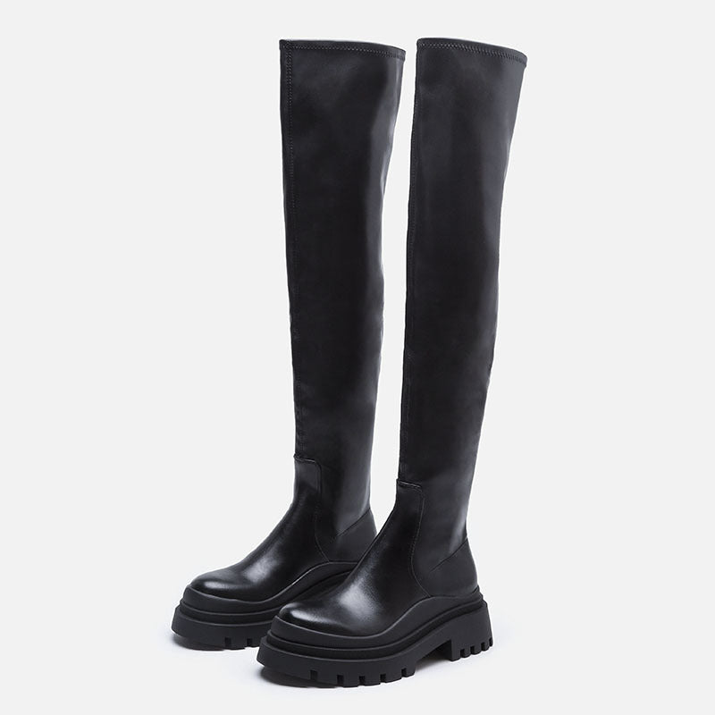 Long Female Over The Knee Black Platform Boots