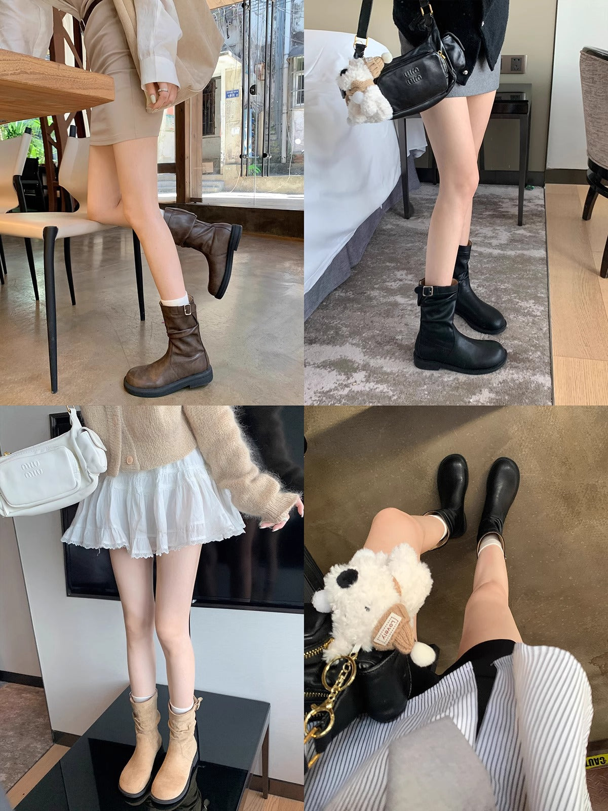 Grape Mom Retro Ankle Korean Style Pleated Boots