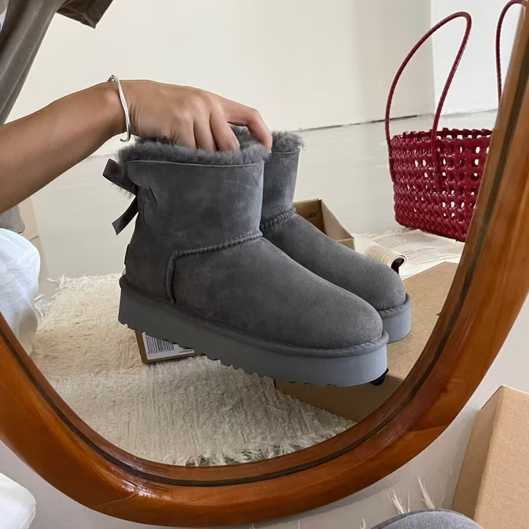Women's Platform Single Ribbon Bow Thick In Snow Boots