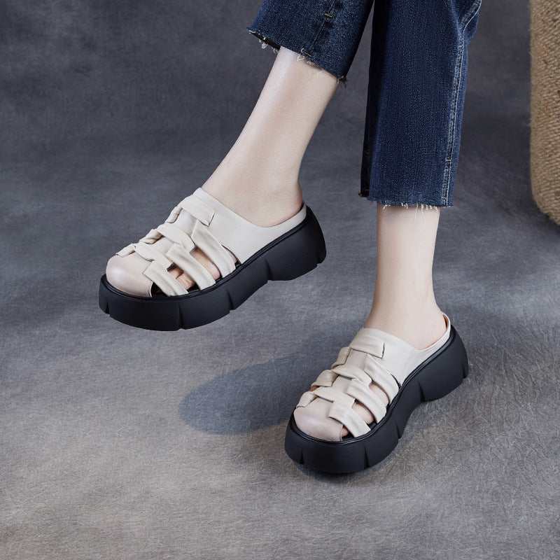 Women's Bottom For Outdoors Summer Genuine Weaving Slippers