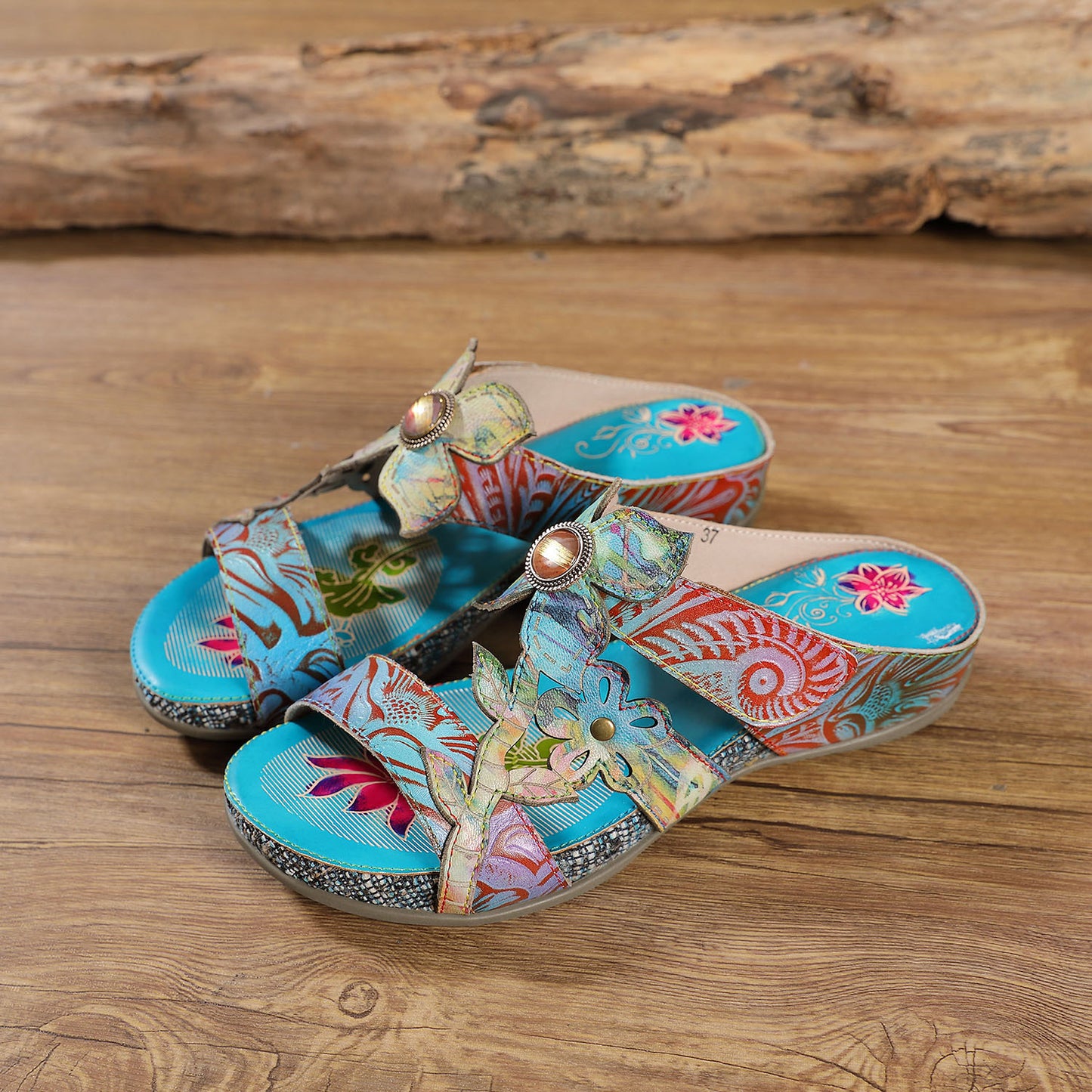 Meng Die Summer Round Toe Cowhide Cross Belt Rubber Slippers