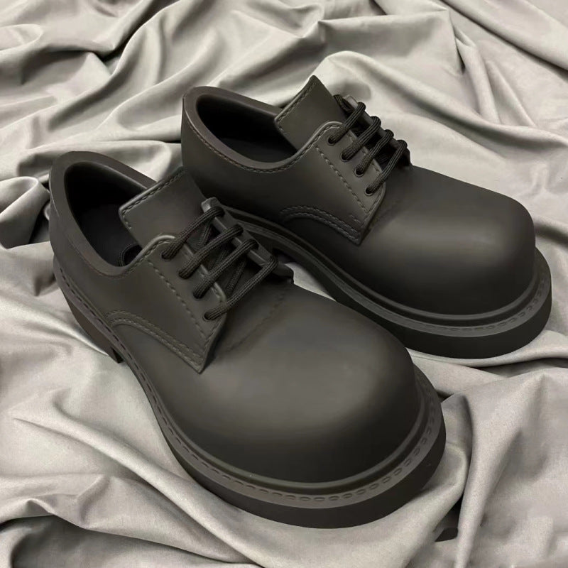 Women's & Men's Chunky British Niche Height Increasing Round Leather Shoes