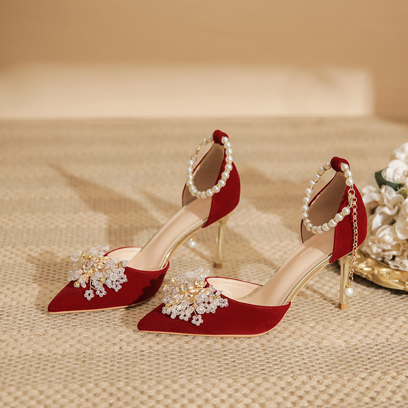 Women's Red Wedding High Stiletto Chinese Style Heels
