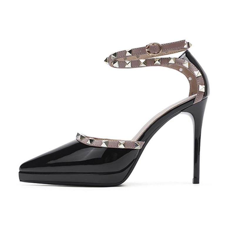 Women's Rivet High Summer Pointed Toe Stiletto Waterproof Women's Shoes