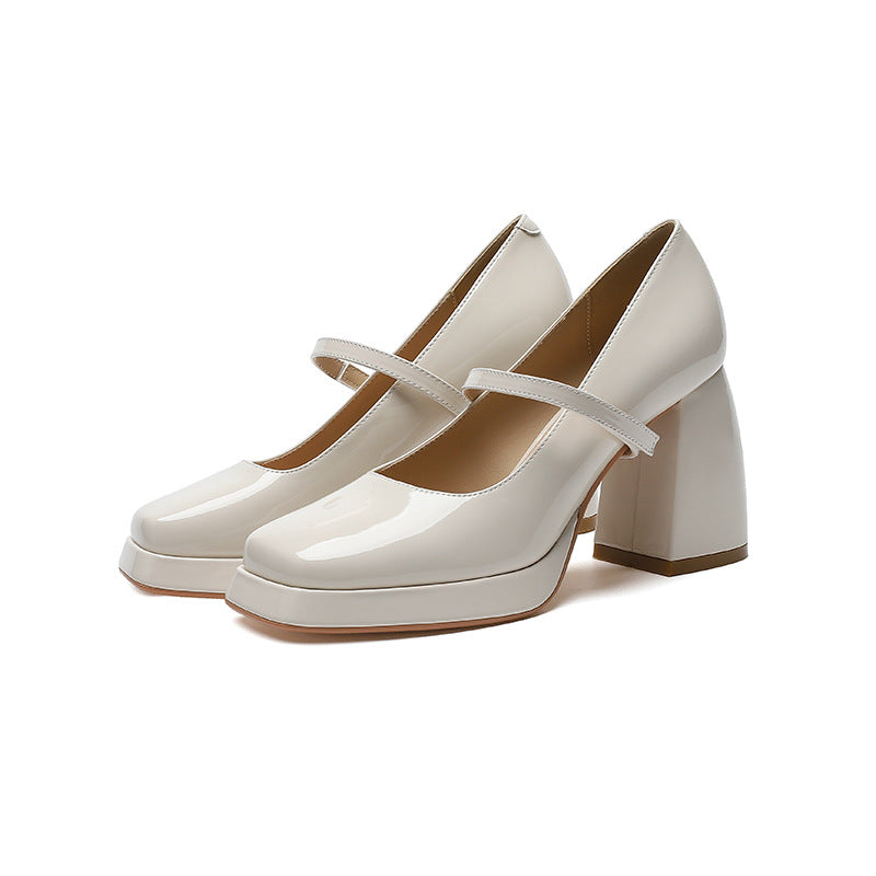 Autumn Square Toe Chunky High Retro Women's Shoes