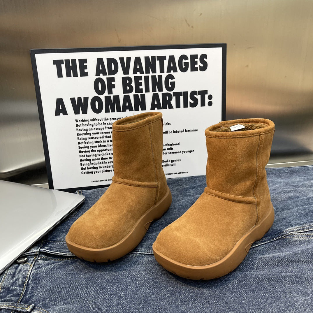 Women's Winter Triangle Mark Ankle Real With Fleece Lining Snow Boots