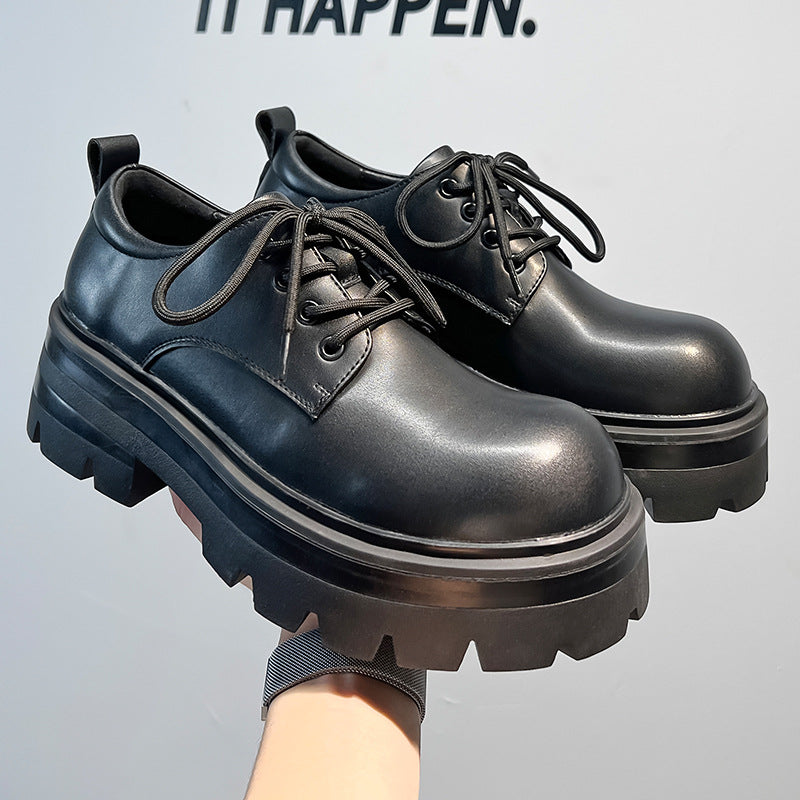 Men's British Style Round Toe Chunky Big Leather Shoes