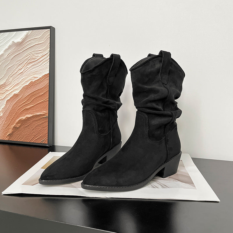 Women's Pointed Toe Pile Style Short For Women's Leather Boots