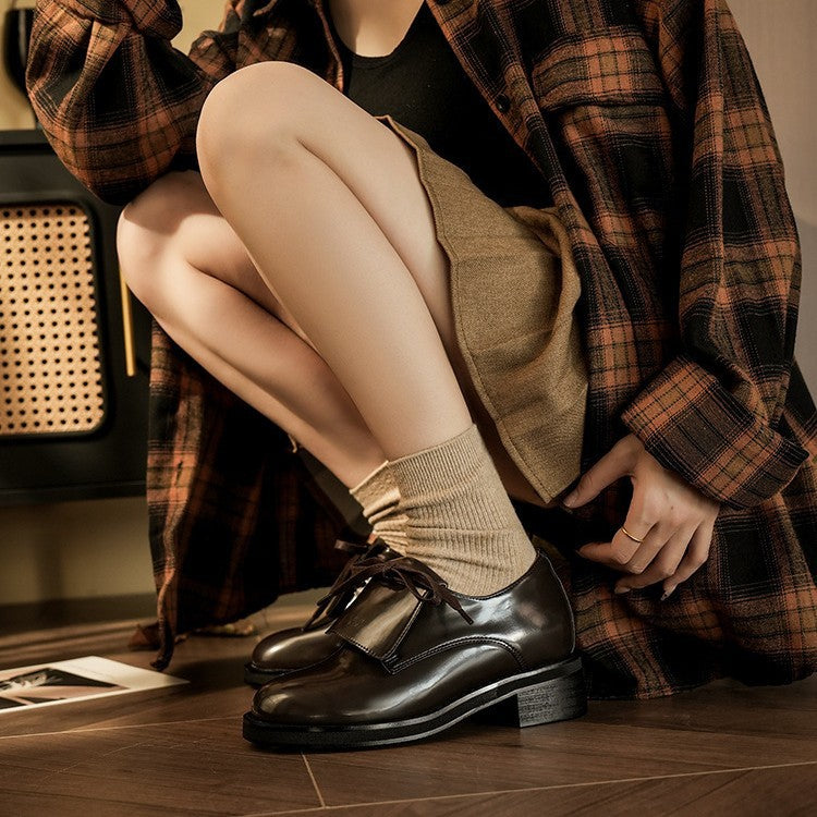 Women's Head Lace Up Chunky British Style Casual Shoes