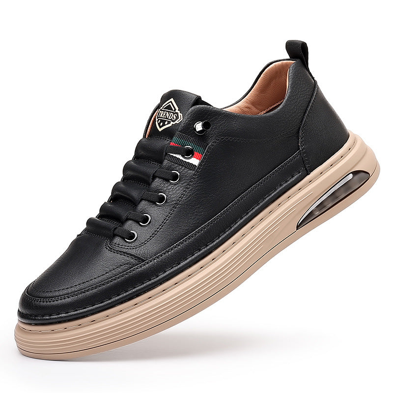 Men's Cowhide Trendy Thick Bottom Breathable Sports Sneakers