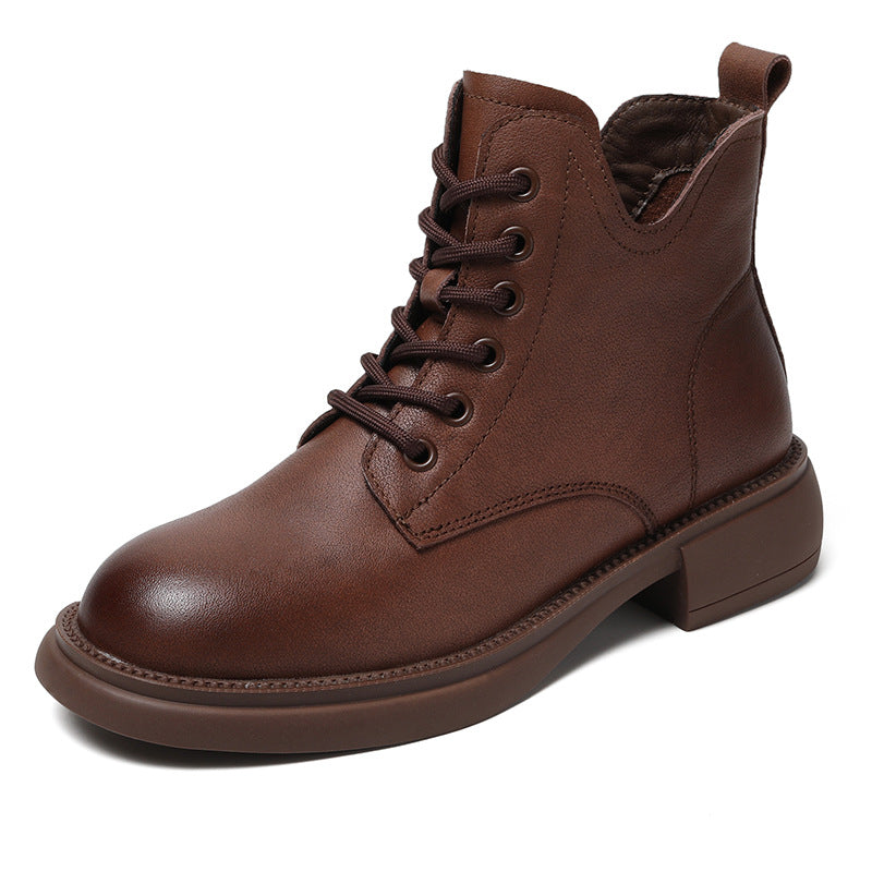Women's Layer Cowhide V Cut Short Tube Boots