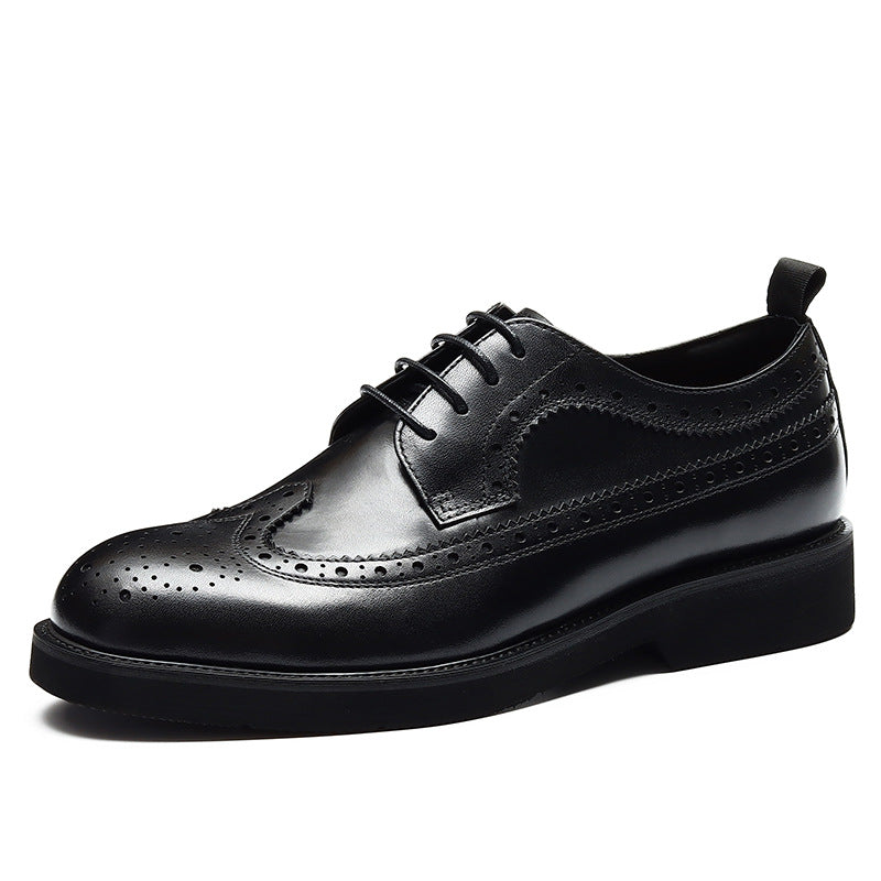 Men's British Brogue Carved Thick Bottom Increased Leather Shoes