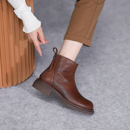 Women's Double Zipper Booties Soft Bottom Surface Retro Boots