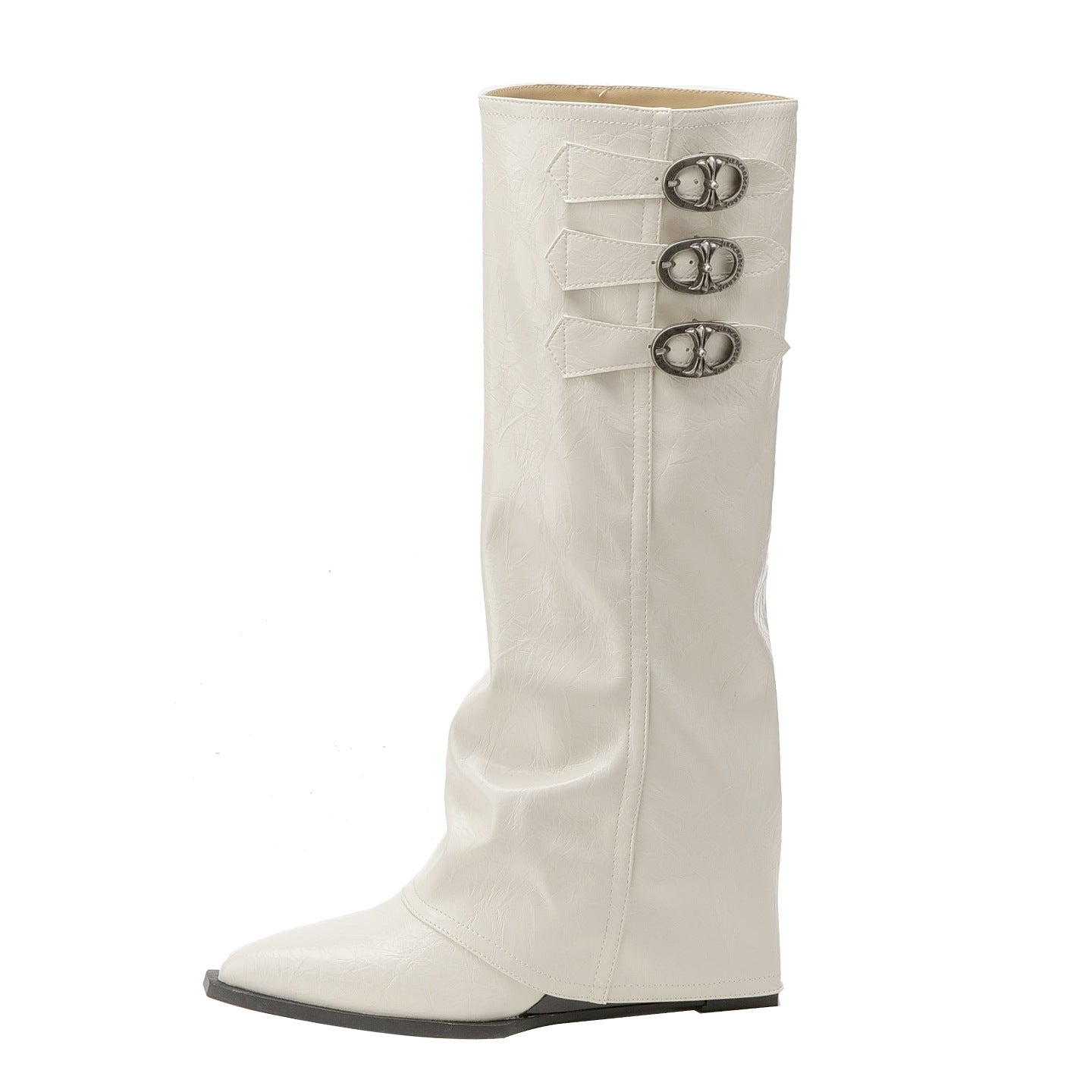 Women's Wedge White Height Increasing Pantyhose Below The Knee Women's Leather Boots