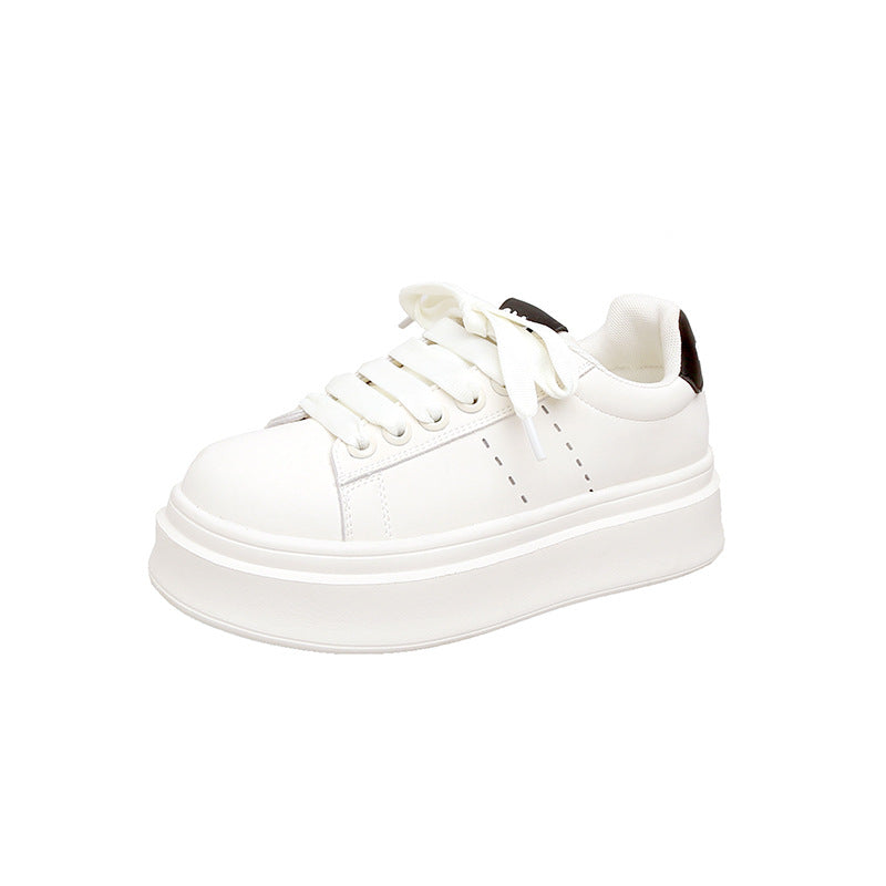 Women's Classic Round Head Thick Bottom Height Increasing White Preppy Style Women's Casual Shoes