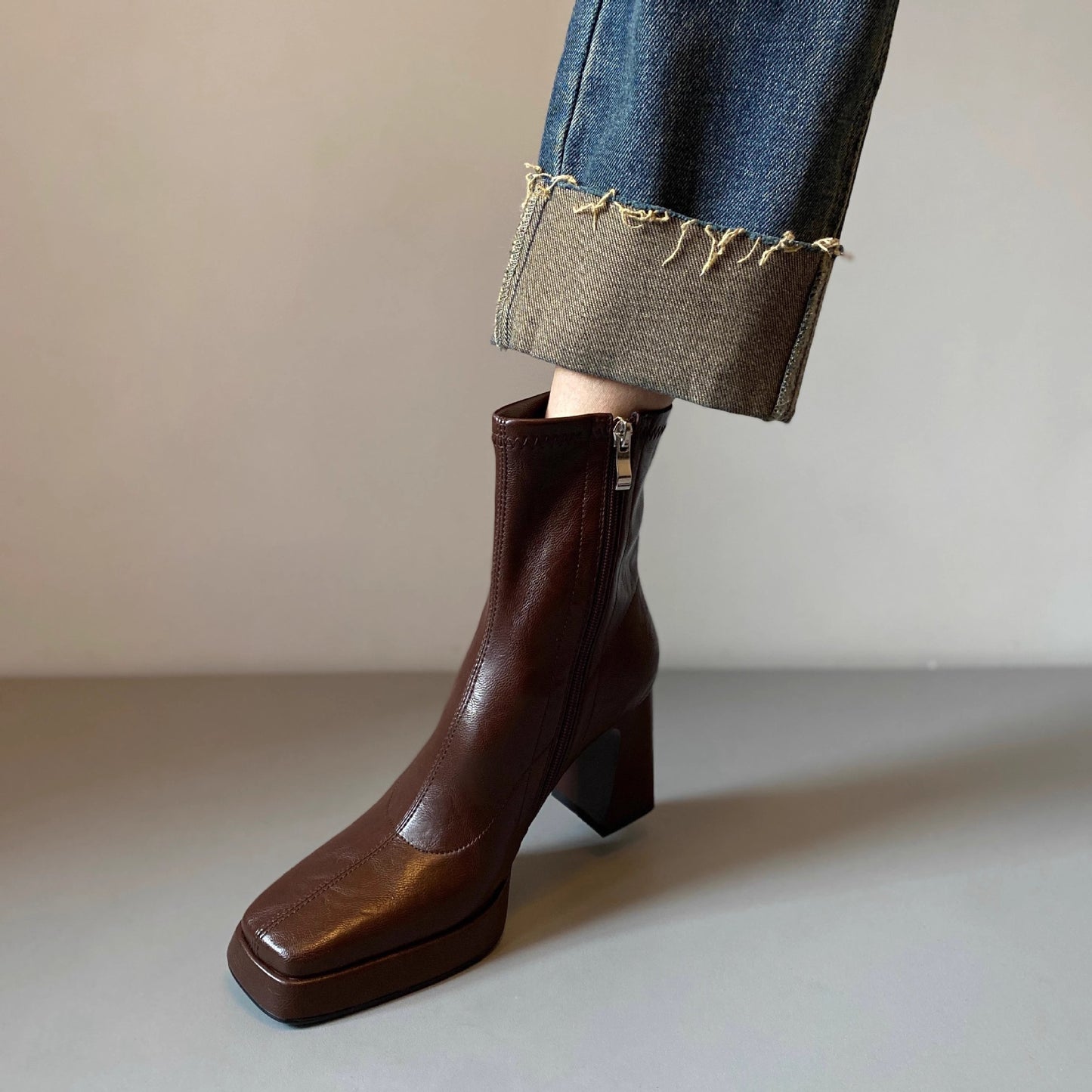 Women's High Small Waterproof Platform Thick Chelsea French Boots
