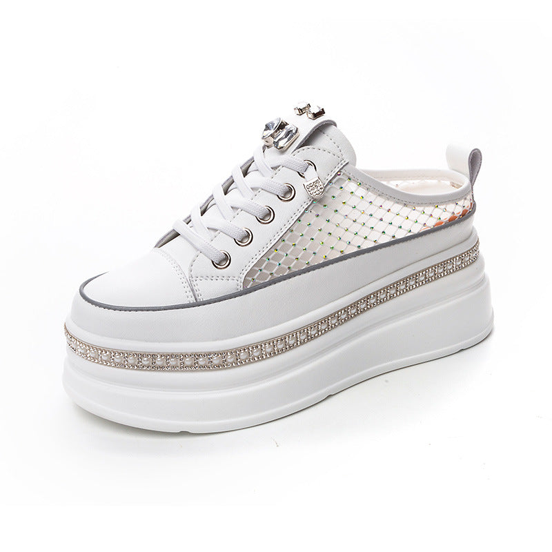 Women's Closed Toe Half Summer Breathable Mesh Small Height Slippers