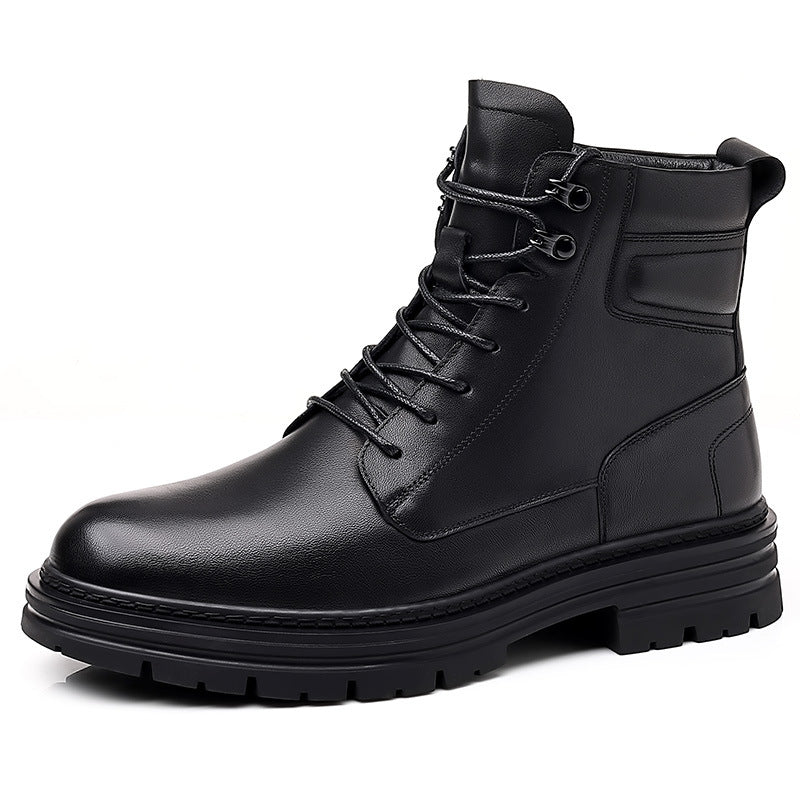 Men's First Layer Cowhide British Style Martin Platform Side Boots