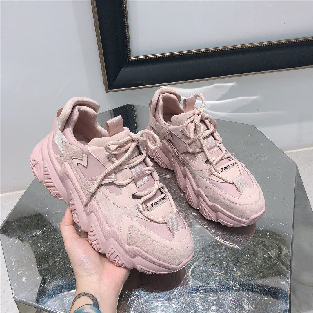 Women's Genuine Light Pink Dad Fashionable Small Thick Bottom Versatile Casual Shoes
