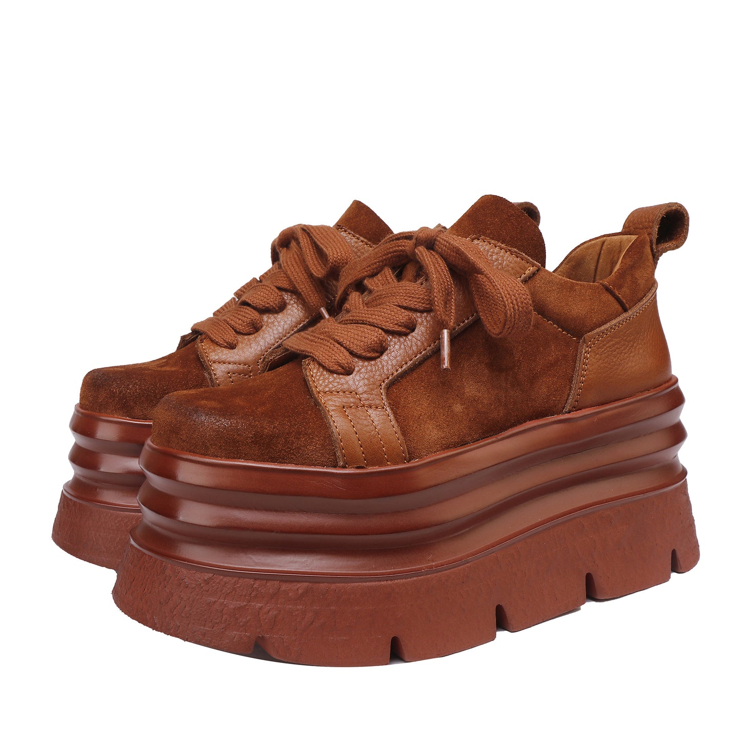 Women's First Layer Cowhide Lightweight Platform Lace Women's Casual Shoes