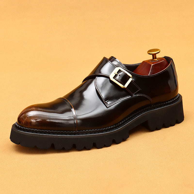 Men's High-grade Glossy Cowhide Inner Thick Bottom Leather Shoes
