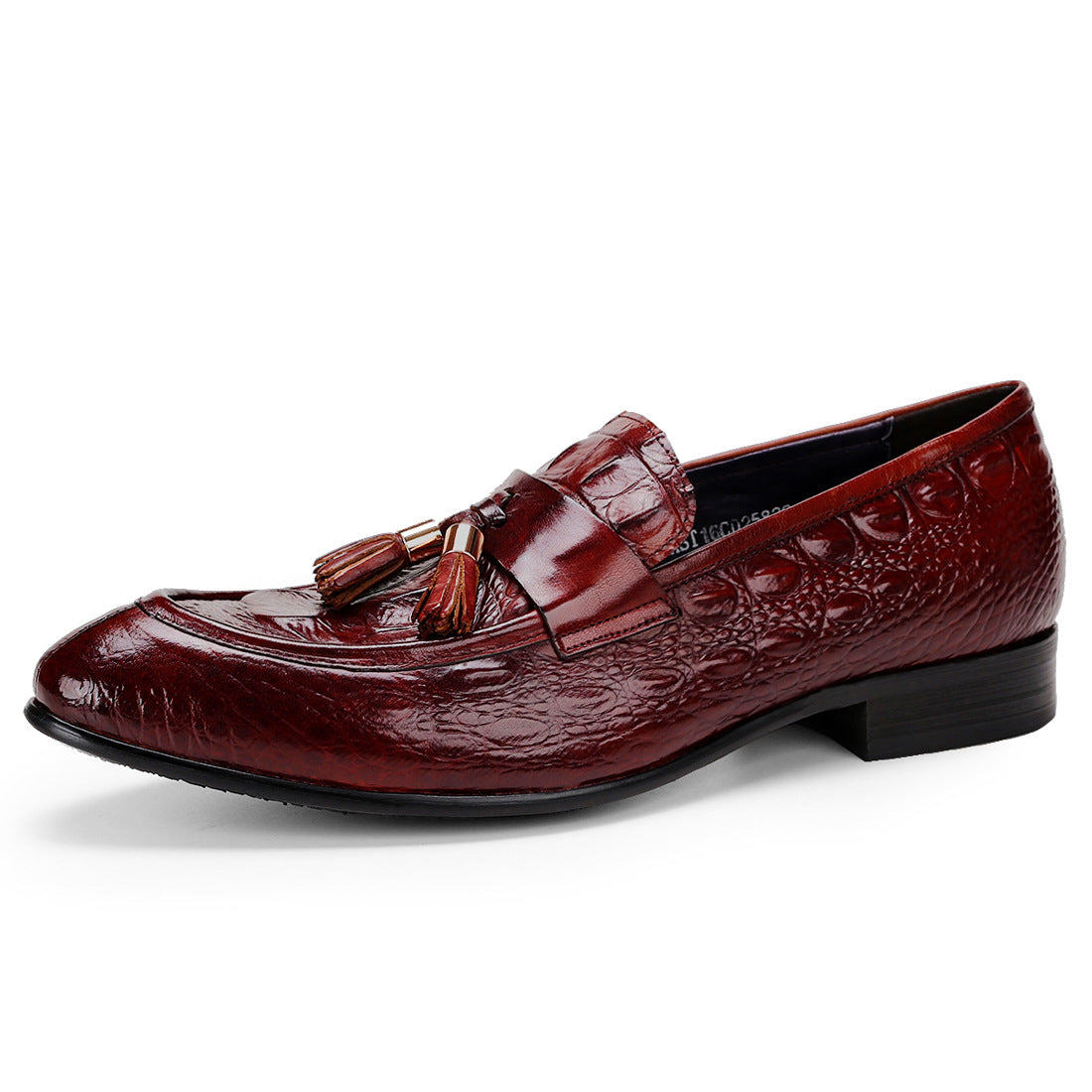 Men's British Pointed Genuine Crocodile Pattern Tassel Men's Shoes