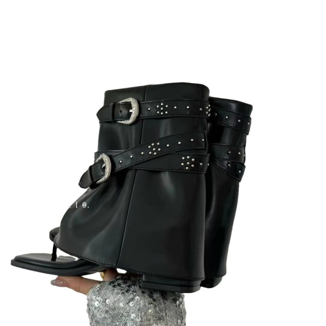Women's Chunky Herringbone Summer Retro Buckle Fried Street Hot Heels